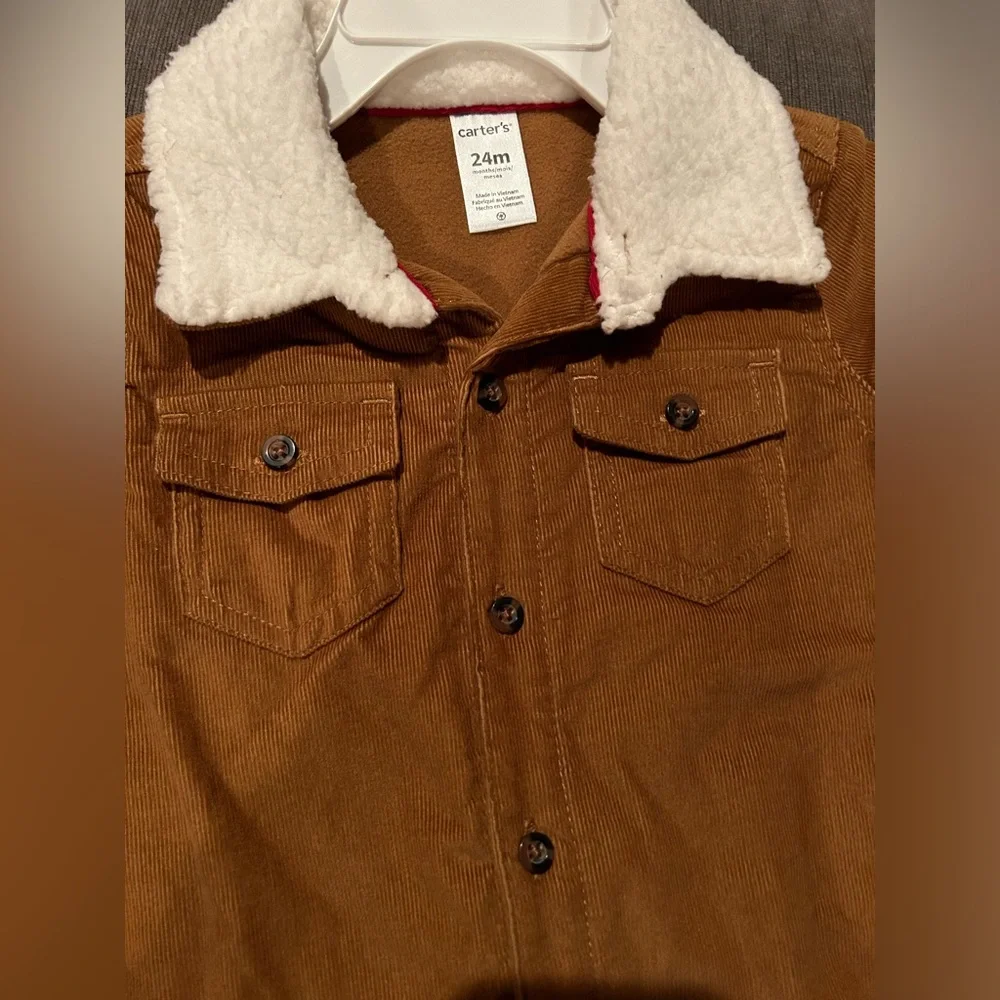 Carters Baby Boys Corduroy Jumpsuit Onsie Fleece lined Sherpa collar